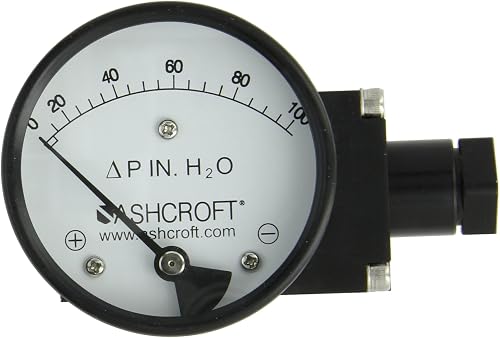 Ashcroft Type 1132 Stainless Steel Differential Pressure Gauge, Aluminum Body, Compatible with Air and Non-Corrosive Liquids, Includes Instructions, 3-1/2" Dial Size, 1/4" NPTF In-line Connection, 0-100" H2O Range