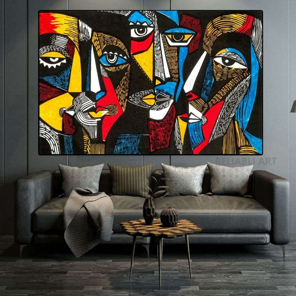 Amazon.co.jp: 抽象的な顔のキャンバスアート現代美術の有名な絵画