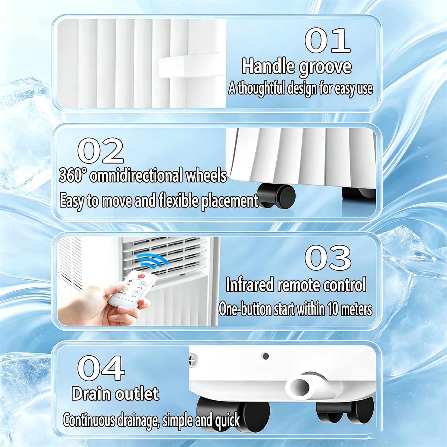 Aire Acondicionado Portátil 11000BTU Con Deshumidificador Y Ventilador,Unidad Ultrasilenciosa Con 2 Velocidades De Ventilación Y Temporizador De 24H,Para Habitaciones De Más De 300 Pies Cuadrados