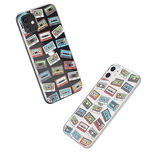 Miniatura 7 de Mertak Funda transparente compatible con iPhone 15 14 13 Pro Max 12 Mini 11 SE Xr Xs 8 Plus 7 6s Cintas de casete Diseño protector TPU ligero Retro