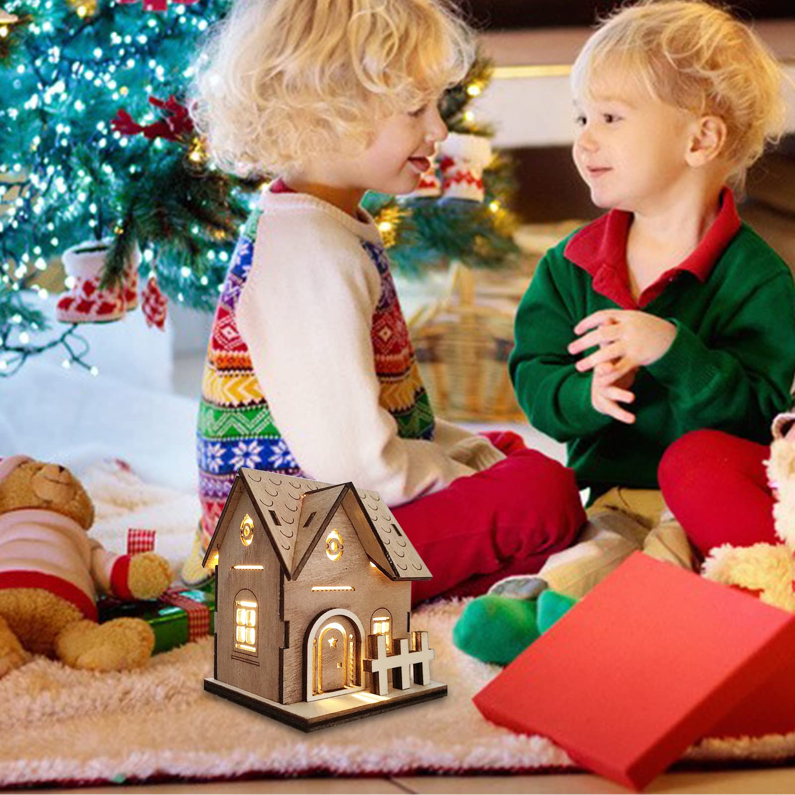 クリスマス置物ハウス ミニハウス 光る雪の家 オーナメント LEDライト付 Amazon.co.jp: クリスマス 飾り ミニハウス 子供 置物 木製 光る