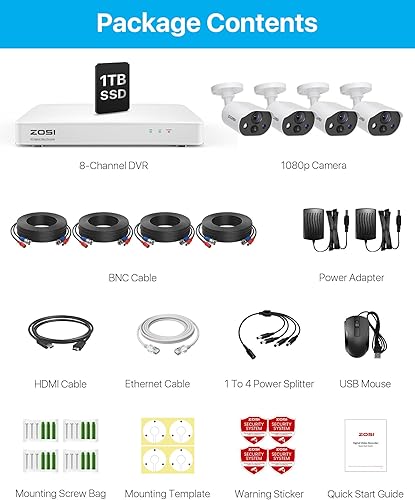 Miniatura 9 de ZOSI C303 Spotlight Sistema de cámara de seguridad para el hogar con audio, 8CH 3K Lite DVR con disco duro SSD de 1 TB, 4 cámaras CCTV H.265+ 1080p