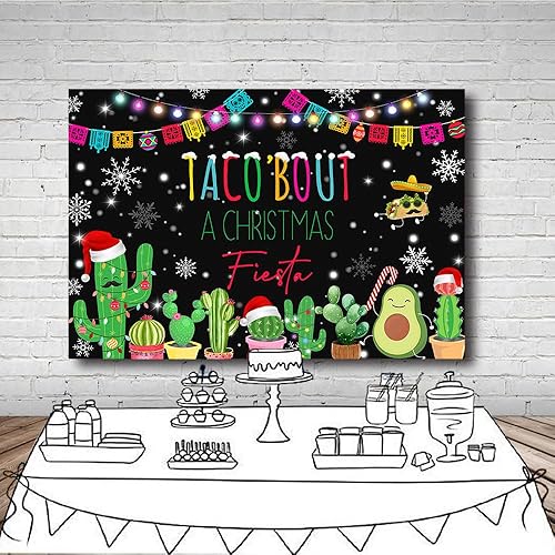 Miniatura 4 de MEHOFOND Telón de fondo de Feliz Navidad de 7 x 5 pies con texto en inglés Happy New Year (Feliz Navidad, fiesta de Navidad, cactus negros, copos de