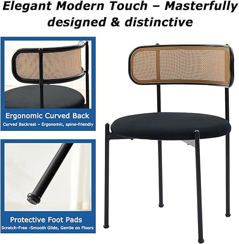 Miniatura 4 de Juego de 4 sillas de comedor de ratán, sillas modernas de mediados de siglo con ramo, sillas de cocina y comedor para sala de estar con patas de