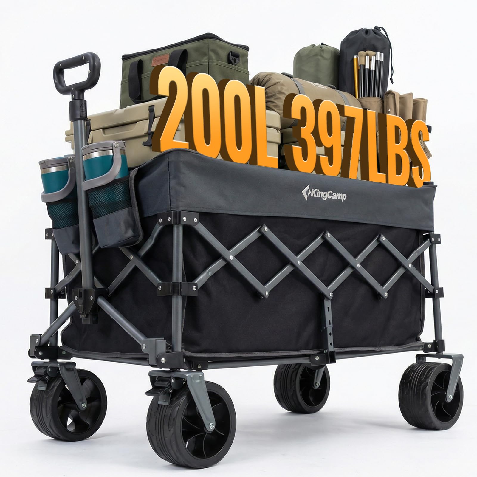 KingCamp 200L Festival Trolley on Wheels, Heavy Duty Camping Cart with 180kg Capacity, 7in All Terrain Wide Wheels Beach Wagon for Sand, Small Trolley on Wheels for Fishing Shopping Garden Dog Picnic