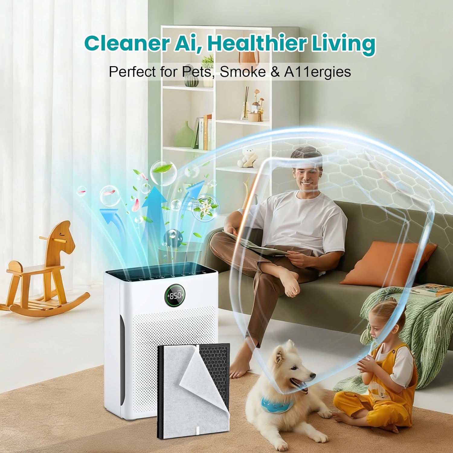 2 Pack PR1 Replacement Filter for Mooka PR1 Air Purifier,H13 True HEPA Filter for Home Large Room up to 2200sq.ft, with 8Pcs Washable Filter for Pets