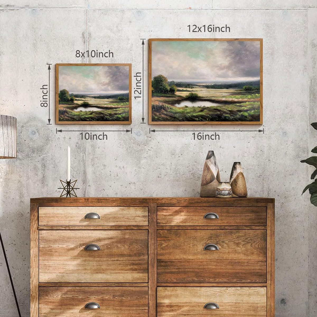 OIQArtOIQ Vintage Landscape Canvas Wall Art Framed Natural Scenery Painting Artwork Prints France Country Wilderness Farmhouse Decor Pictures Kitchen Bedroom Living Room Bathroom