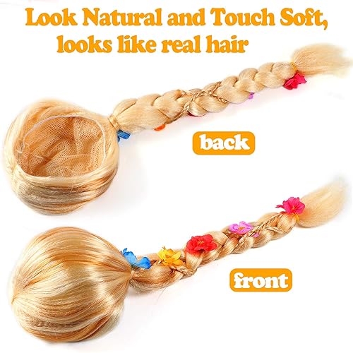 Miniatura 3 de Tacobear Peluca de princesa Rapunzel para niñas con tiara de princesa y pin de mariposa, accesorios de vestir de princesa Rapunzel para niñas y niños