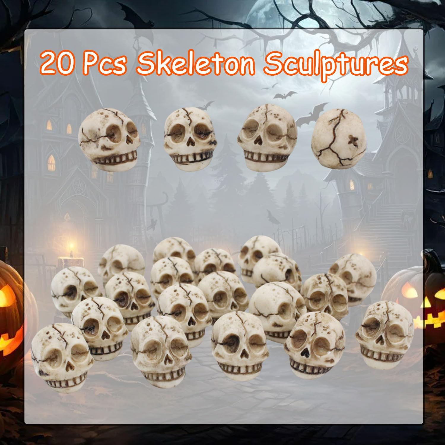 20 Pcs Mini Halloween Figurines Skeleton Head Resin Mini Skull Figurine image 2