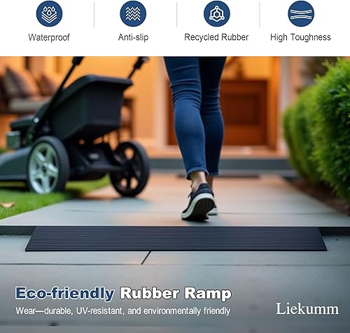 Miniatura 6 de LIEKUMM Rampa de umbral de goma sólida de 1 pulgada, capacidad de 1500 libras, rampa antideslizante para silla de ruedas de 35.4 pulgadas de ancho