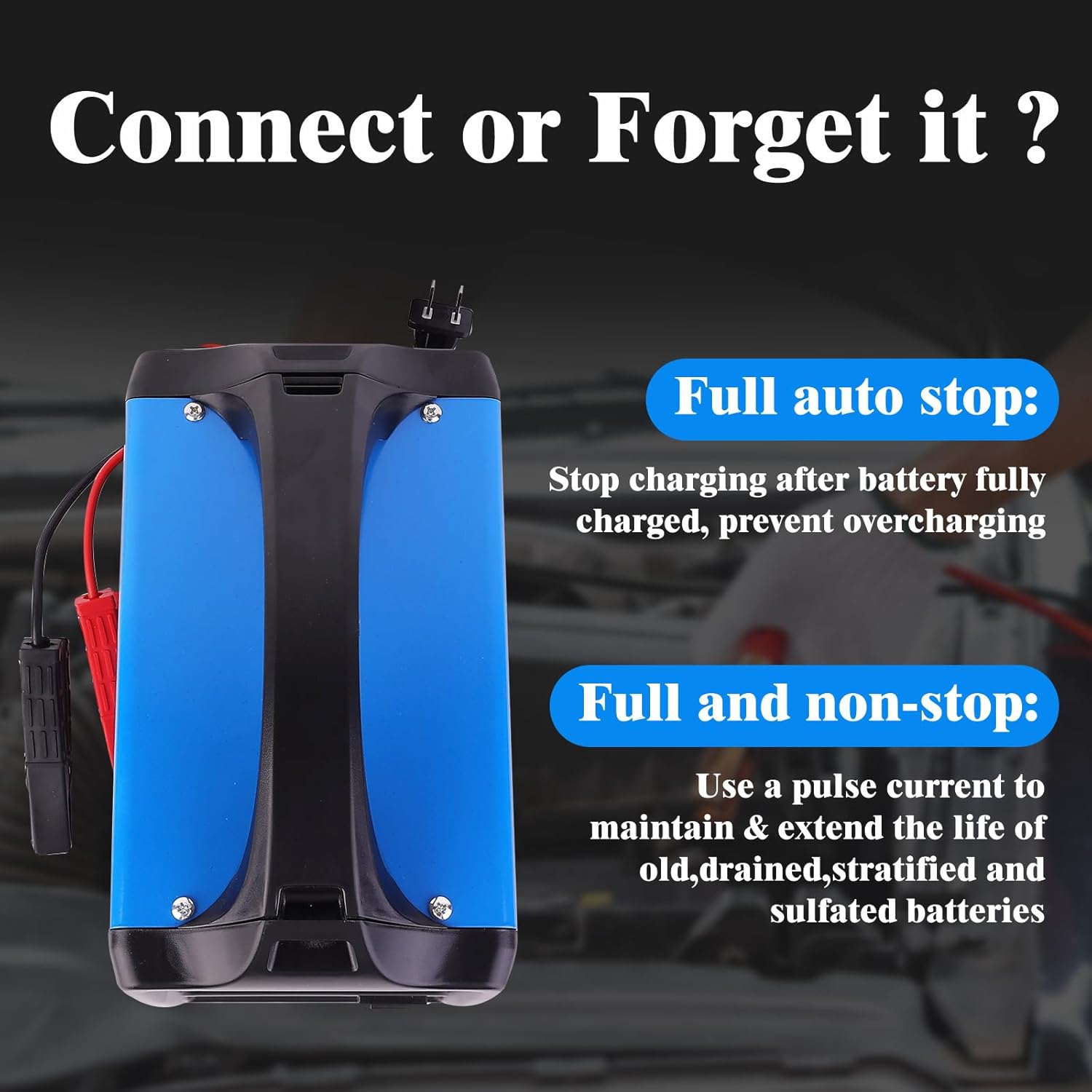0-15A,12V & 24V Car Battery Charger Heavy Duty and Automatic Maintainer, for Repair,Maintain,Auto shutoff,Winter/Summer Mode,Compatible with Lead-Acid Batteries for Car Truck,Motorcycle, Boat, BLUE