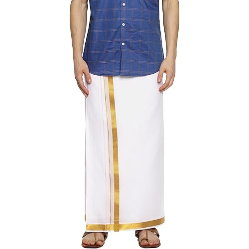 Sethukrishna Men White Colour Cotton Readymade Pocket Dhoti (WHITE) (ONE SIZE) (D537)
