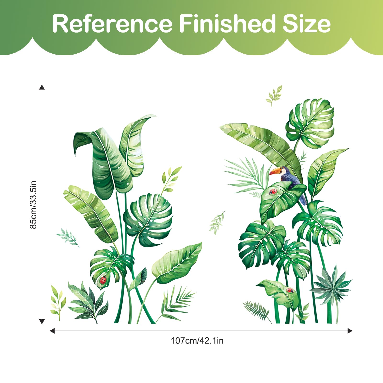 Decoración Pared Removible Pegatinas De Pared Tropicales - Vinilo  Autoadhesivo, 90x85cm - Motivo Palmeras Y Hojas Verdes Pegatina Removible, image size:1600x1600