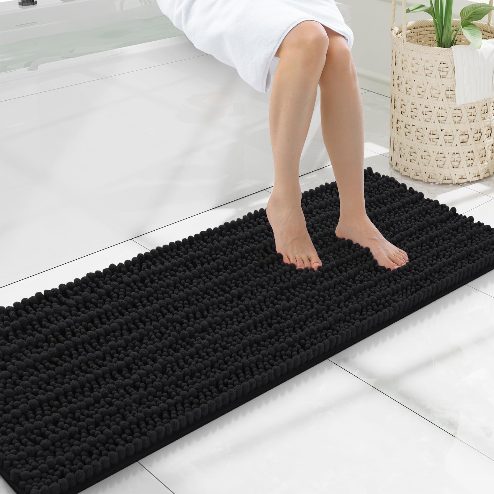 Smiry Bathroom Rugs Mat 47x17, Extra Soft Absorbent Chenille Bath Rugs, Non Slip Rubber Backing Machine Washable Quick Dry Bath Mats for Bathroom