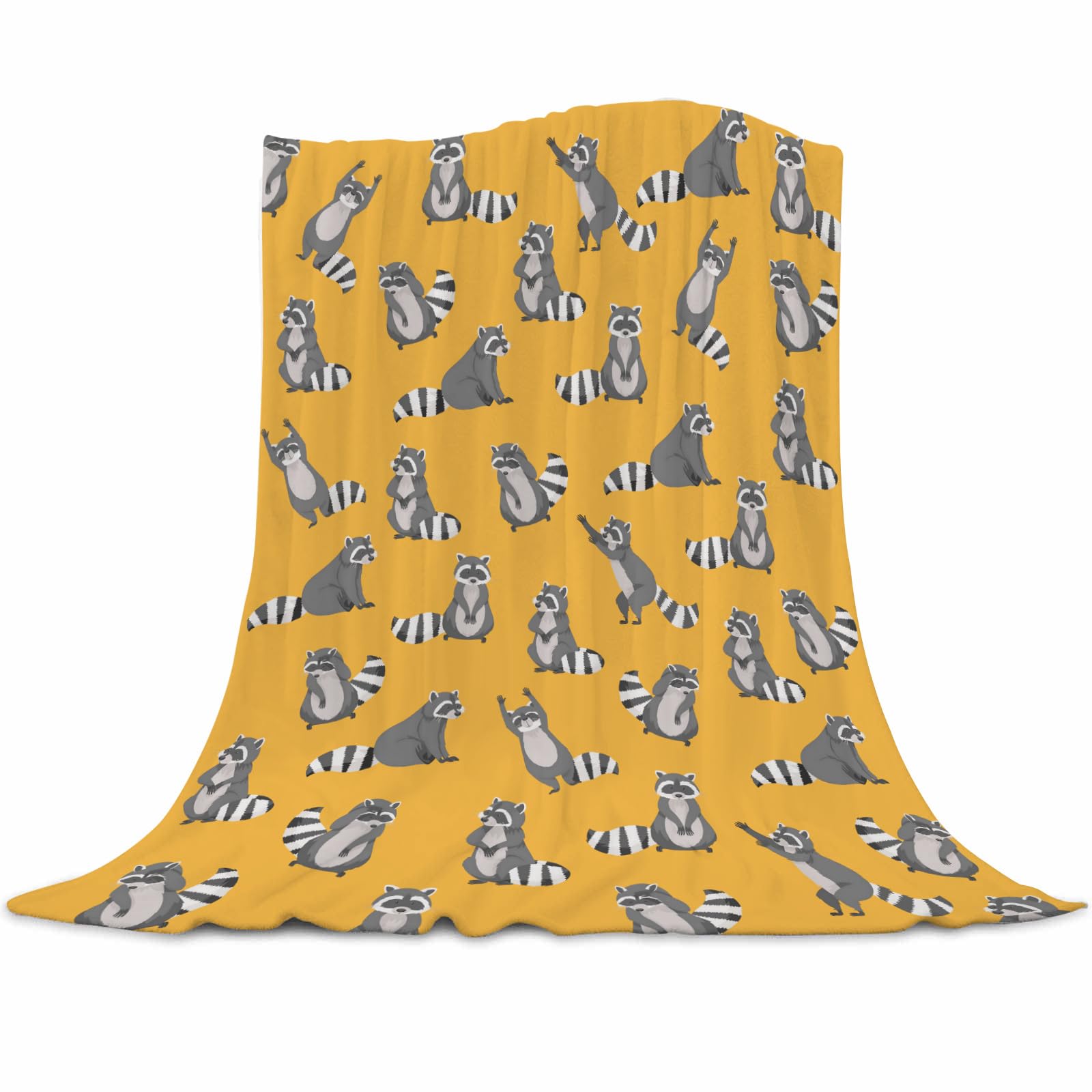 Qucarder Boys Raccoon Throw Blanket Yellow Throw Blankets Lightweight Cozy Flannel Blanket For Kids Girls Living Rooms Bedroom Couch Sofa Home Decor 40X50 Inch