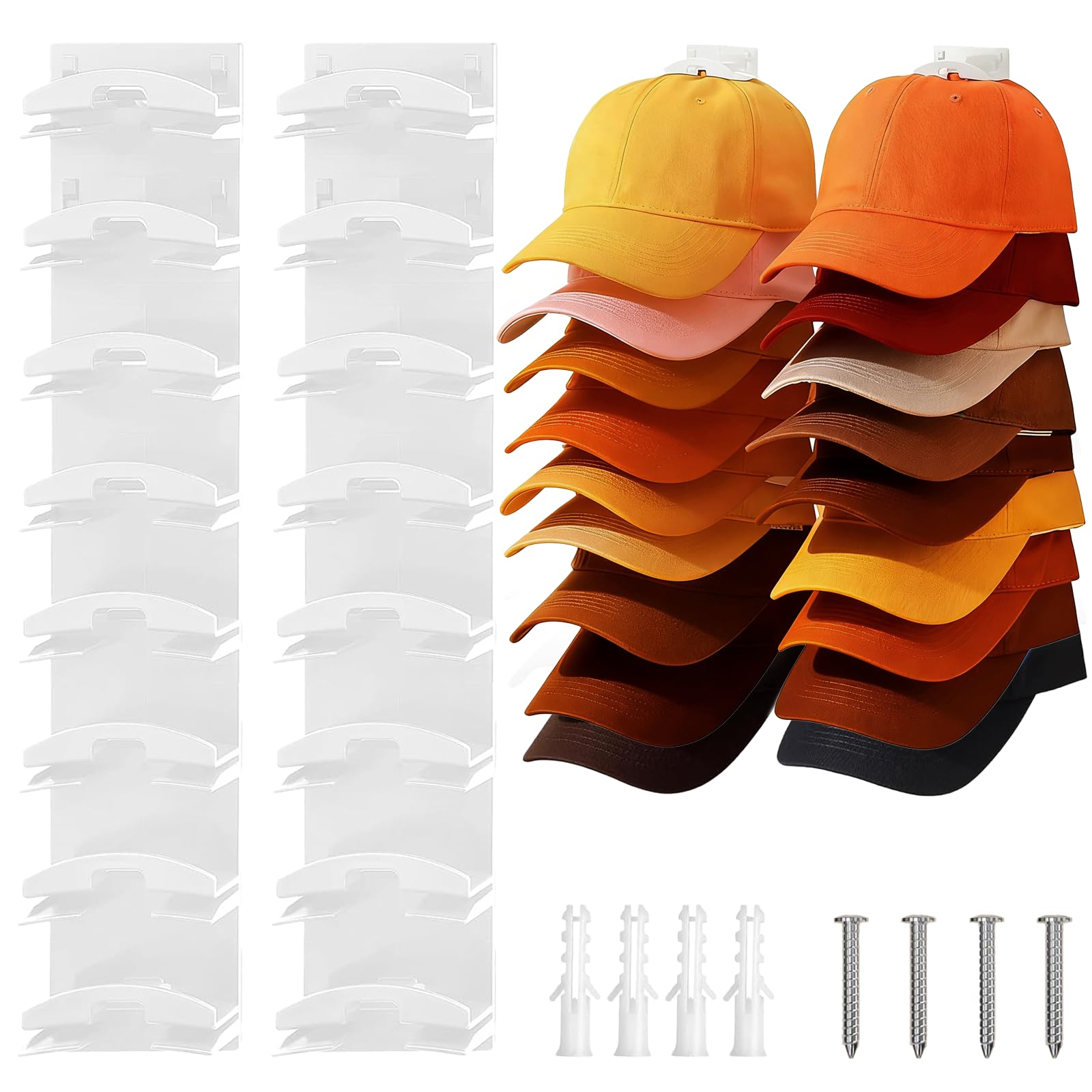 Kappenhalter – 2er-Pack selbstklebende Kappenhalters für bis zu 20 Kappen, praktische Kappenhalter für die Wand zur ordentlichen Aufbewahrung, Baseballkappenhalter für Kleide