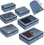 ECOHUB Cubes d'emballage 7 Set Cubes d'emballage résistant à la déchirure Organisateur de voyage avec ID Tag pour transporter sur la machine à bagages Lavable Value Organizer Sacs de voyage Cubes(Blue)