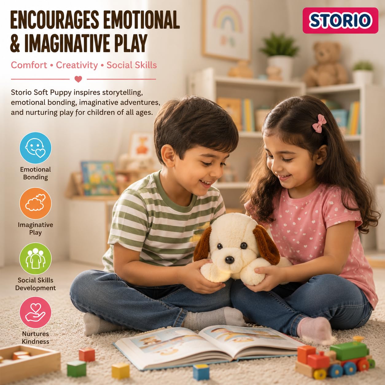 Storio Soft Plush Lying White Puppy Stuffed Animal | Kids Animal Home Decor for Boys & Girls Soft Dog Plush Toy - 25cm — Amazon image 8