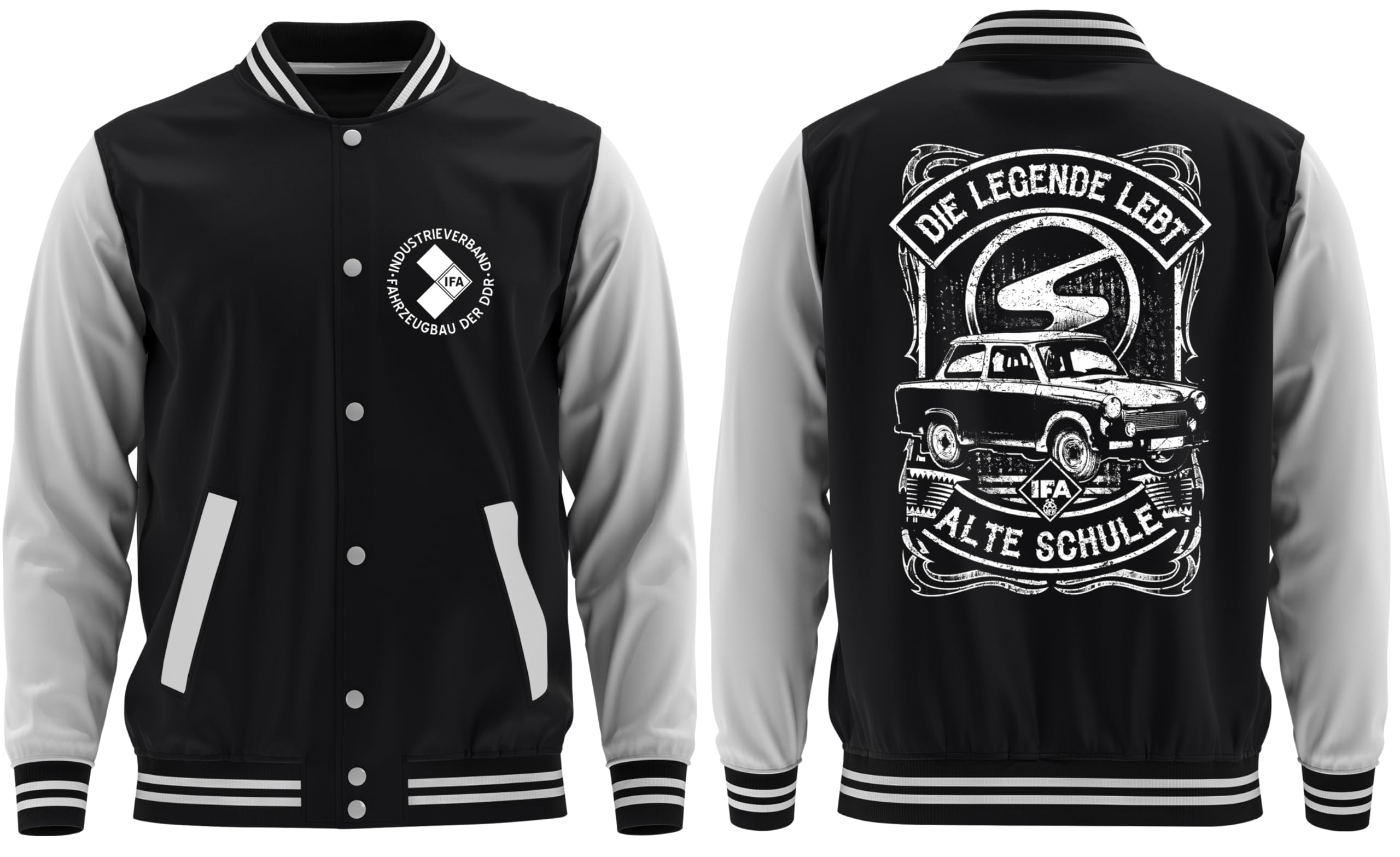 UGLYSHIRT Alte Schule Trabant College Jacke | Moped & Auto Oldschool Design – DDR Kult Ostdeutschland Retro Stil