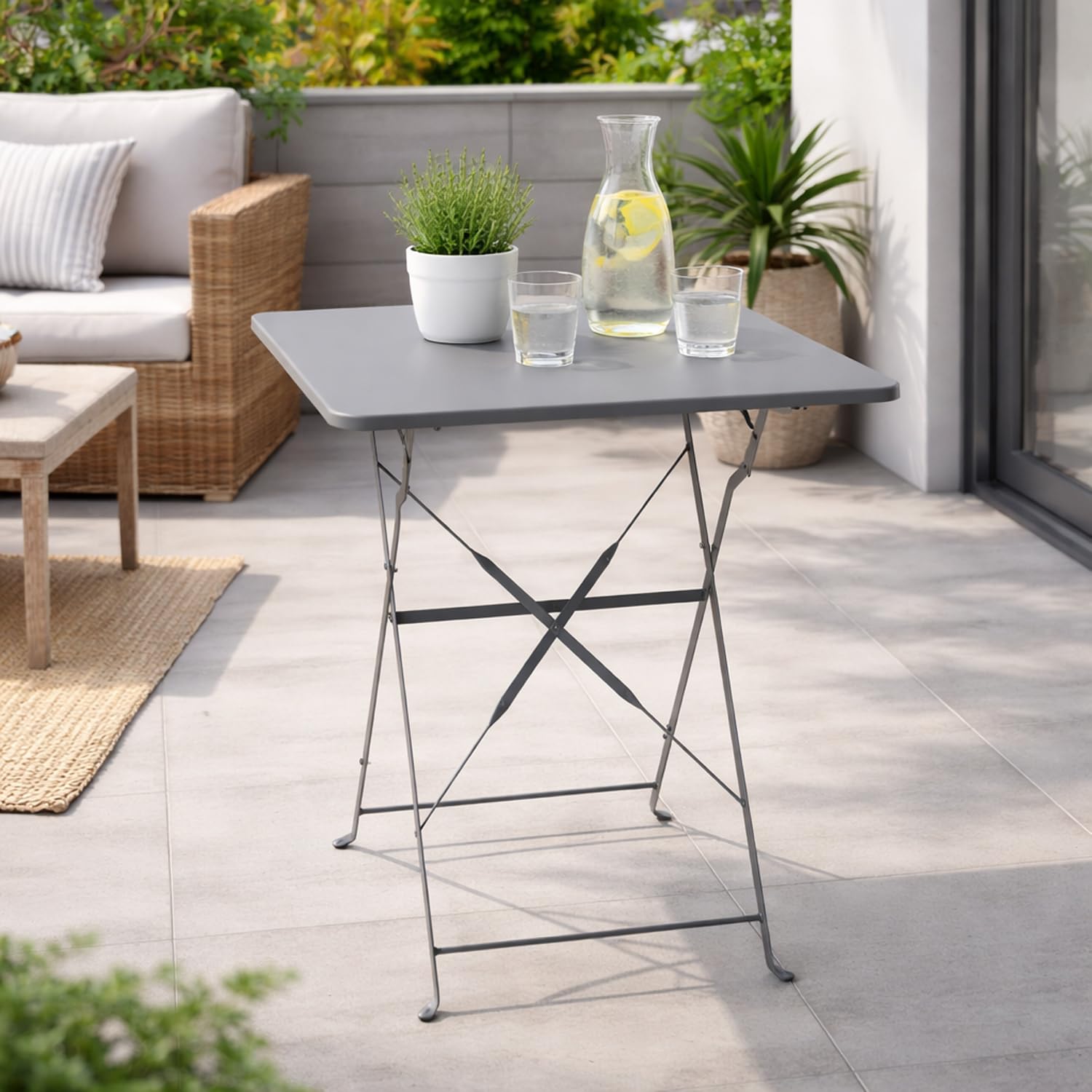 Table de jardin pliante anthracite bistrot et camping en métal 60x60cm