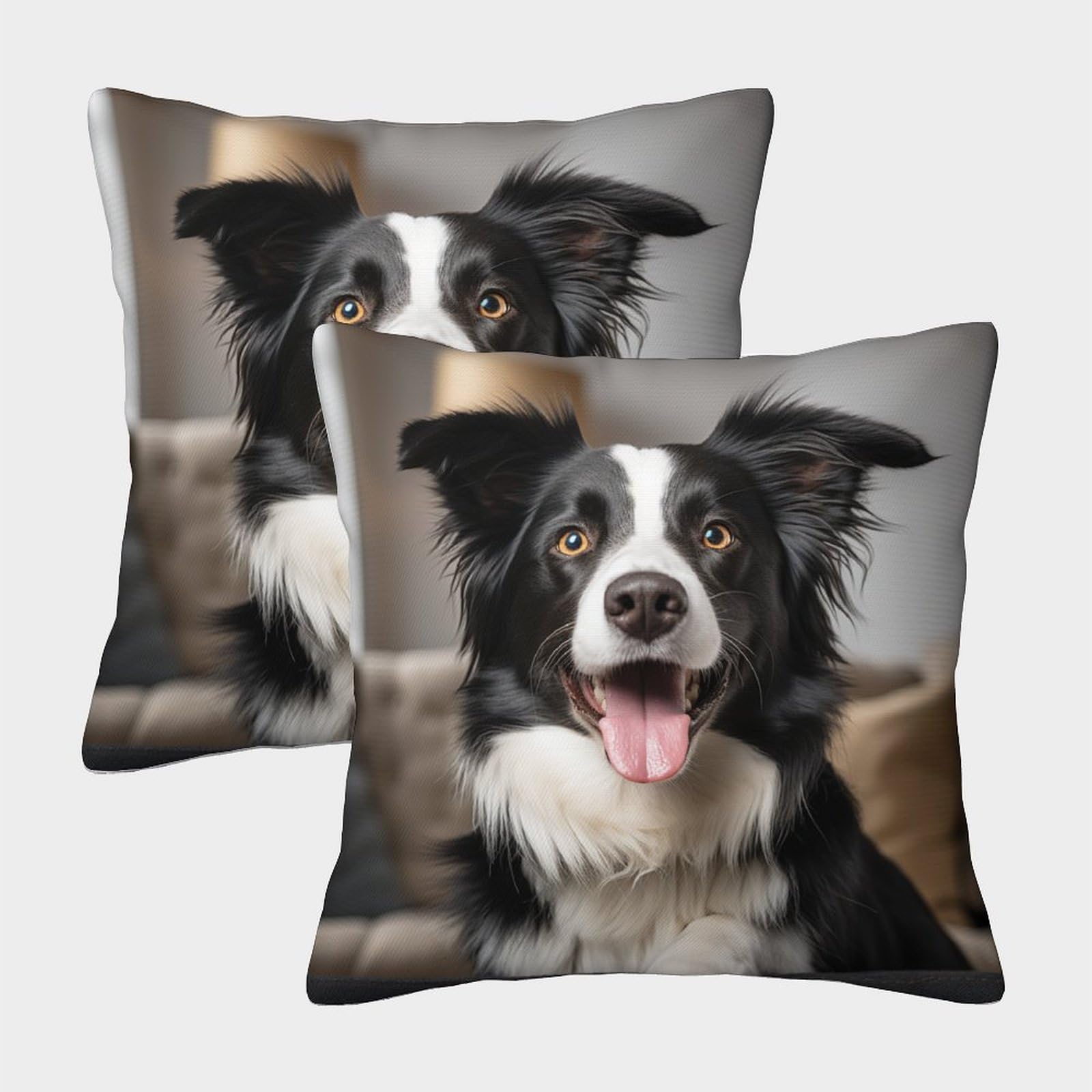 Uendokrnn Style-4 Border Collie Throw Pillow Cover Set Of 2 Soft With Invisible Zipper Animal Cushion Covers,Pillow Covers Decorations Of Life For Sofa, Outdoor Garden, Bed, Couch,Car 45X45cm