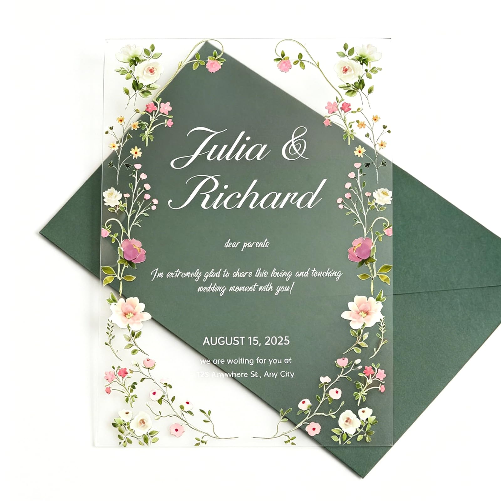 Placa de invitación de boda de acrílico personalizada para invitación de boda, decoración impresa de acrílico para invitaciones de boda (10 unidades)