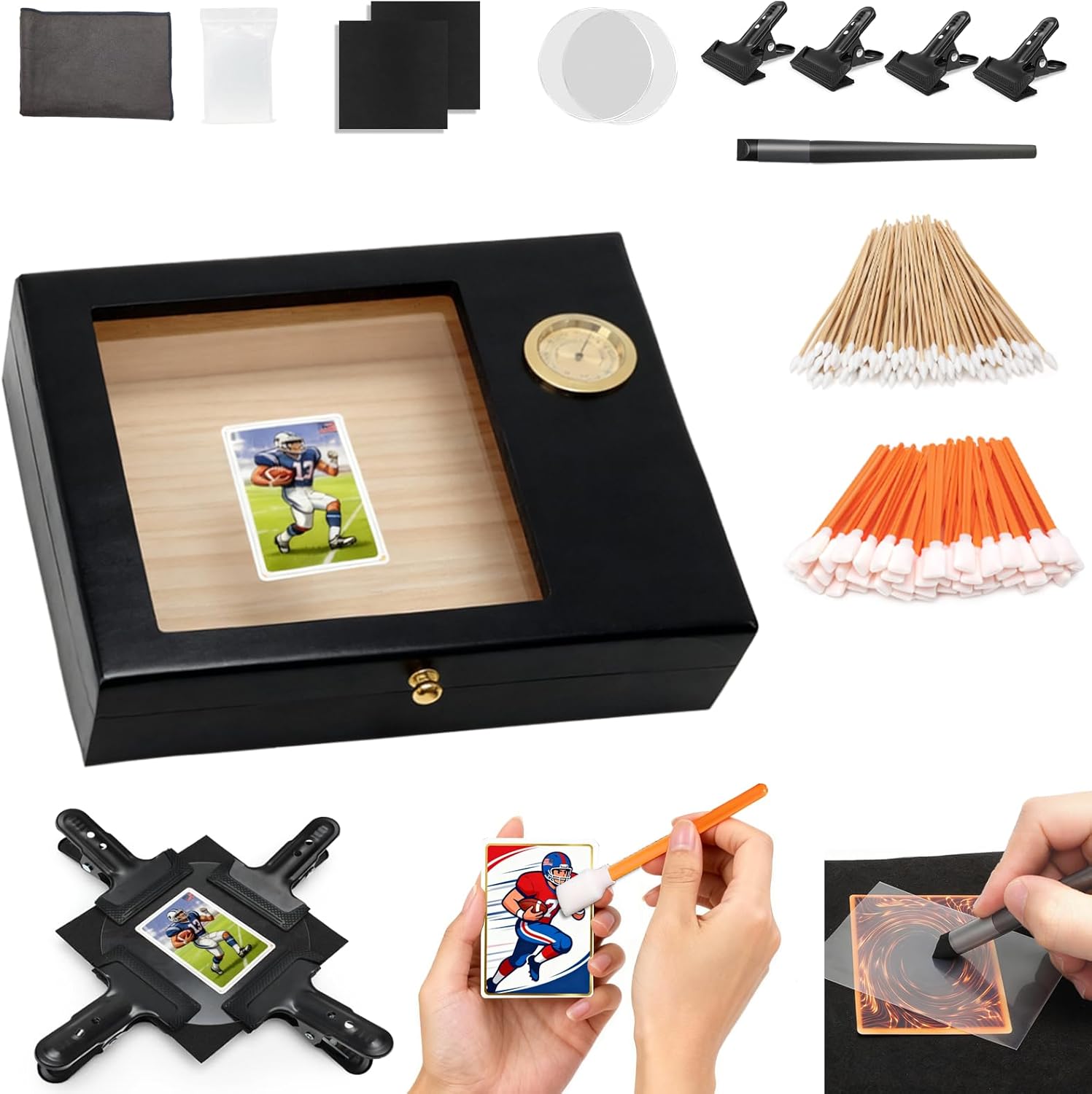 Fernlandia Sports Card Cleaning Kit, 211PCS Trading Cards Cleaning Tools, Card Flattening Repair Kit to Erase Creases, Wrinkles, Stains