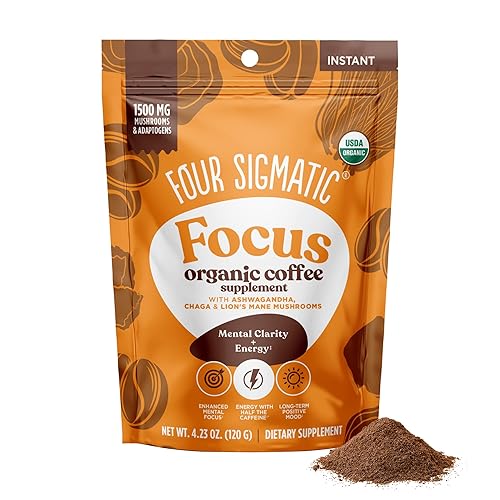 Focus - Café orgánico de hongos de Four Sigmatic 1500 mg de adaptógenos por porción Melena de león, Chaga, Rhodiola, Ashwagandha y muuna para