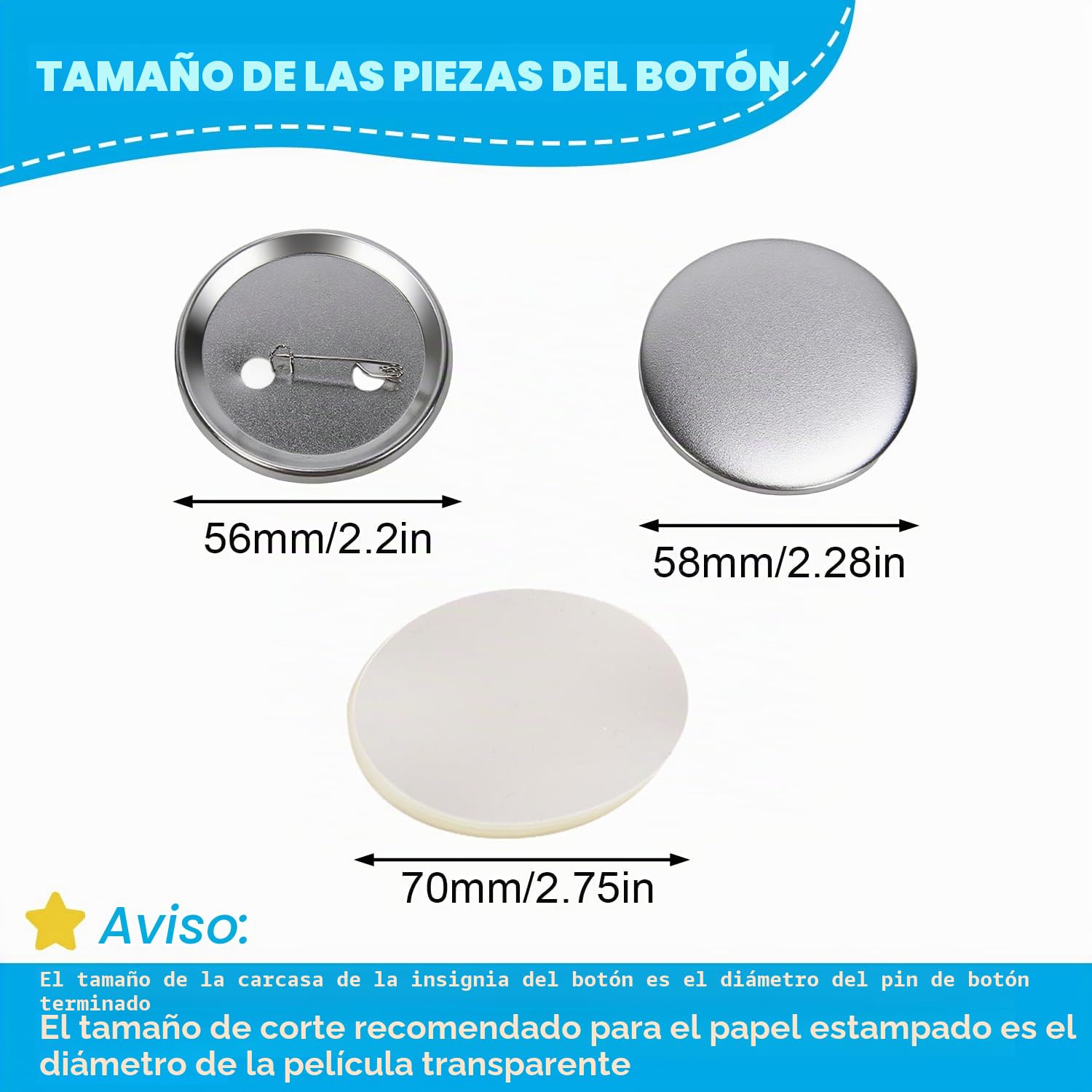 100 Botones Pin Redondos 58mm Blanco Chapas Personalizadas Insignias | Kit Piezas Hierro para Máquina Botones Suministros DIY Manualidades