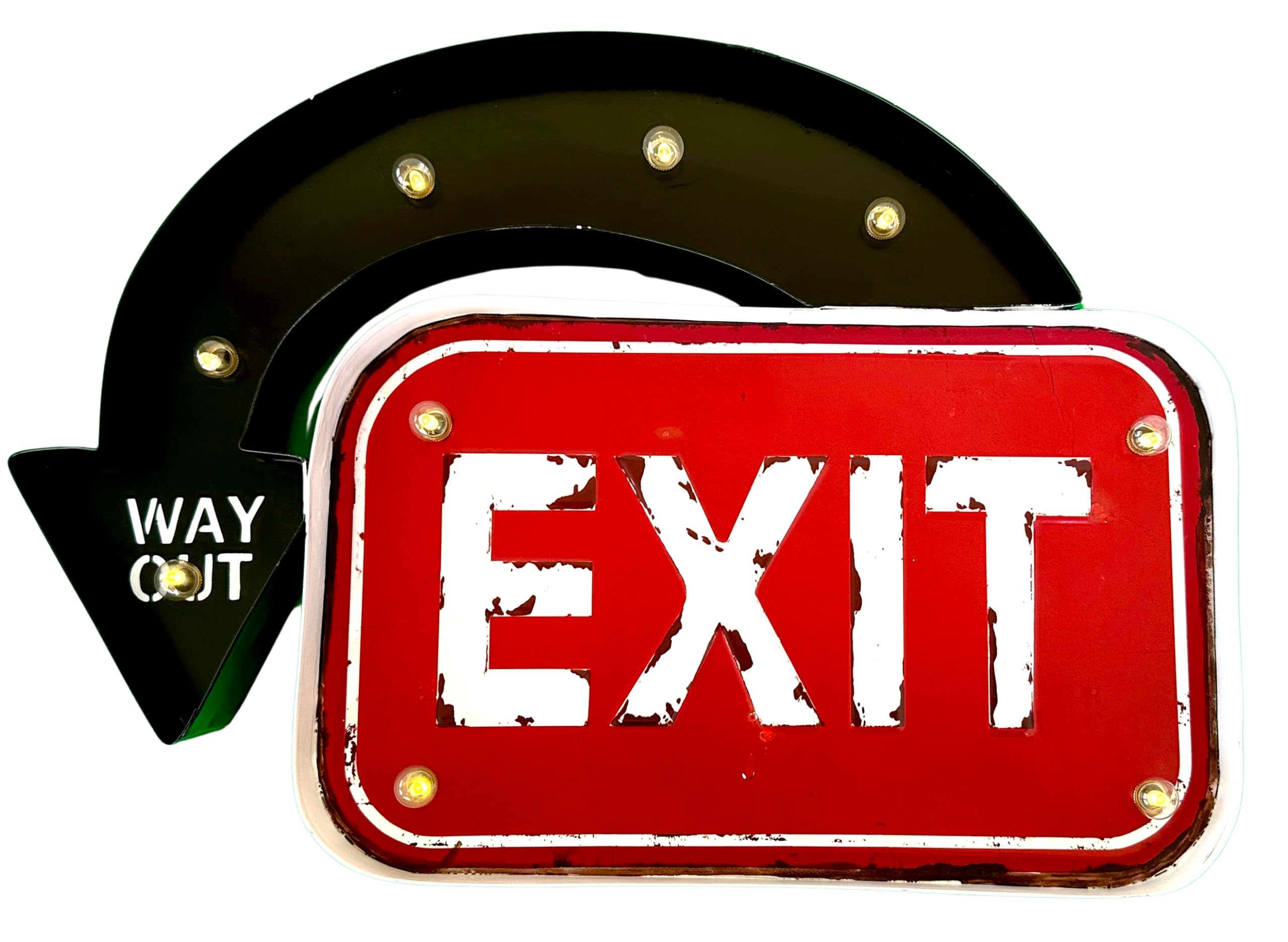 Cartello Luminoso Rétro Uscita Insegna in Metallo Vintage Decorazione della Parete della Casa Segno Exit | 44x32x5 cm