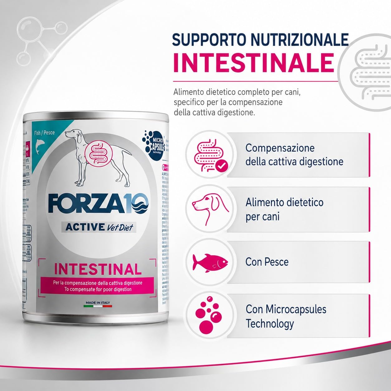 Intestinal Pesce – Forza10 Diet Cibo Umido per Cani Adulti di tutte le Taglie e Razze, Monoproteico,Cattiva Digestione,6 Lattine x 400g, Alimento Completo.