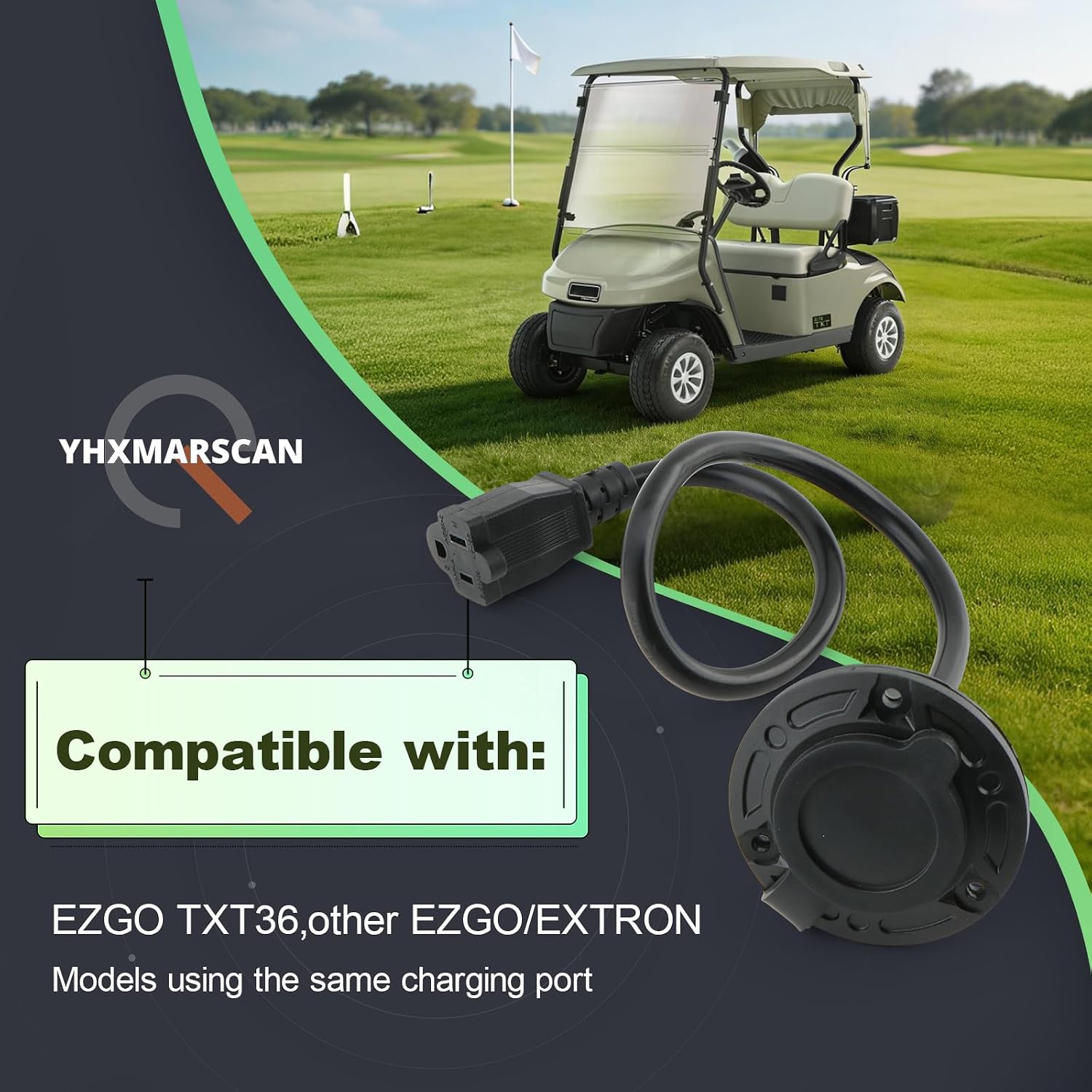 Charger Port Cover Plate Adapter with 120V Plug for for Lithium Battery for EZGO TXT 36 Golf Cart, Waterproof Design