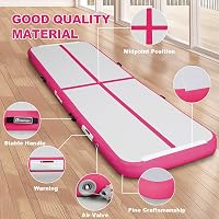 FBSPORT Airtrack Tornaszőnyeg 600x100x20 cm - Felfújható Vastag Edzőmatrac Pumpával és Hordtáskával - Rózsaszín PVC Tornamatrac Jógához, Ott 3