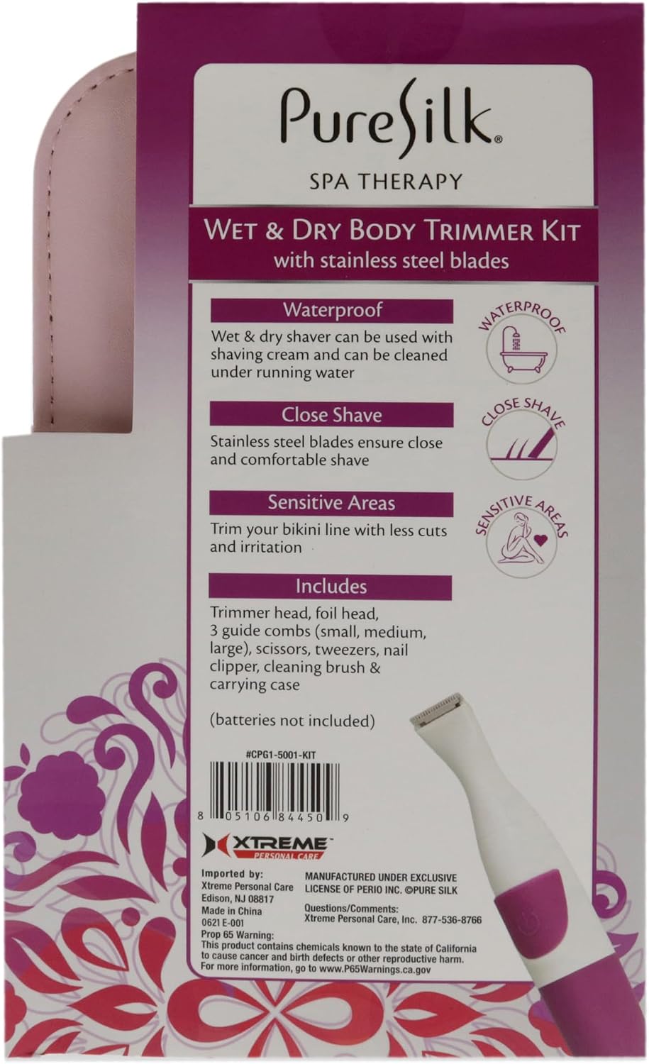 Wet and Dry Body Trimmer Kit by Barbasol for Women - 10 Pc Trimmer, 3 Foil Heads, Nail Clipper, Scissors, 3 Guide Comb, Tweezers