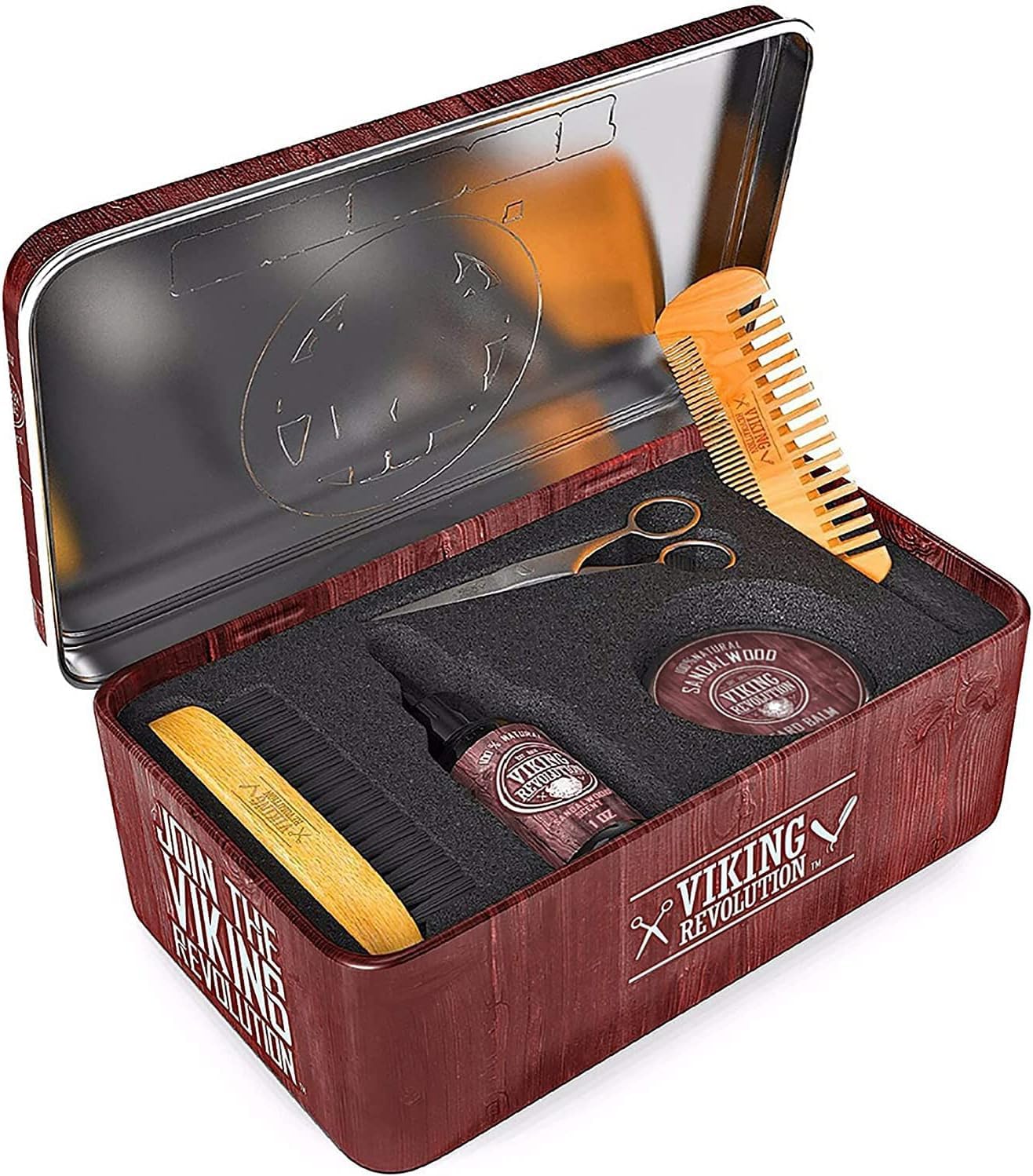 Viking Revolution Kit de Barba y Bigote Para Hombre - Juego Champú, Cepillo Cerdas de Jabalí, Peine de Madera, Bálsamo de Sándalo, Aceite, Tijeras