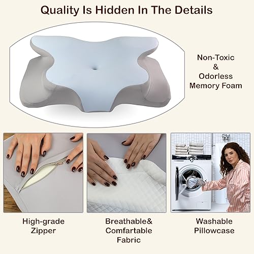 Miniatura 3 de Almohada cervical para el cuello, la mejor almohada ergonómica de espuma viscoelástica sin olor con diseño de contorno para aliviar el dolor en