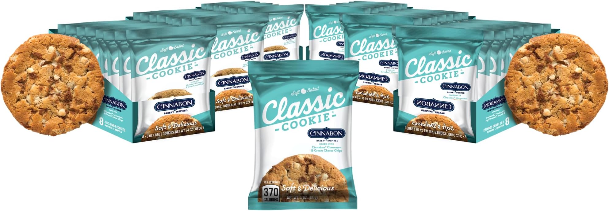 Classic Cookie Soft Baked Cinnabon® Cookies made with Cinnamon and Cream Cheese Chips, 6 Boxes, 48 Individually Wrapped Cookies