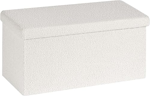 Miniatura 208 de PINPLUS Otomanas otomanas de almacenamiento con forma cuadrada con reposapiés de almacenamiento para sala de estar, asiento otomano Boucle para