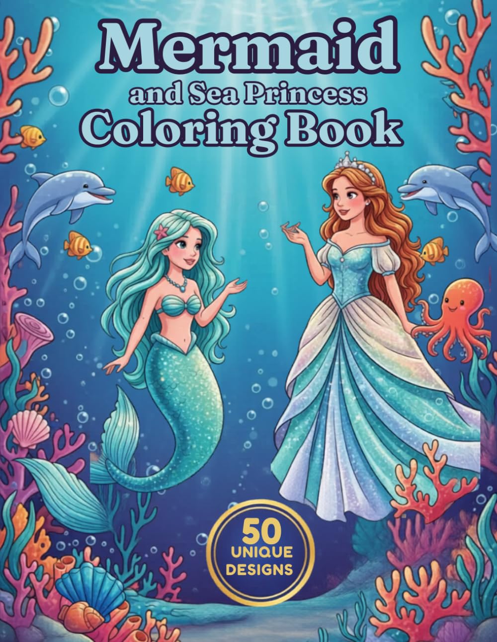 Mermaid and Sea Princess Coloring Book: 50 Bold and Easy Coloring Pages for Toddlers and Kids - First Sea Life Adventure