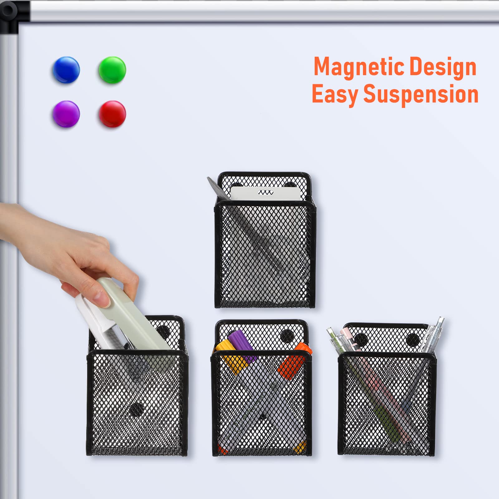 Crtiin Magnetischer Stifthalter, Edelstahl, Stiftekorb, Metall, Schreibutensilien, Spind, Aufbewahrung, Organizer für Kühlschrank, Whiteboard, Tafel, Küche, Büro oder Zuhause, 20 Stück (schwarz)