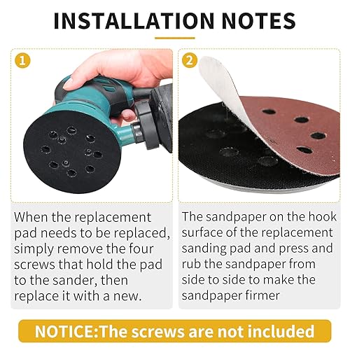 Miniatura 4 de Makita 743081-8743051-7 - Almohadillas de lijadora de repuesto con gancho y bucle de 5 pulgadas, 8 agujeros, compatibles con Makita BO5010 BO5030K