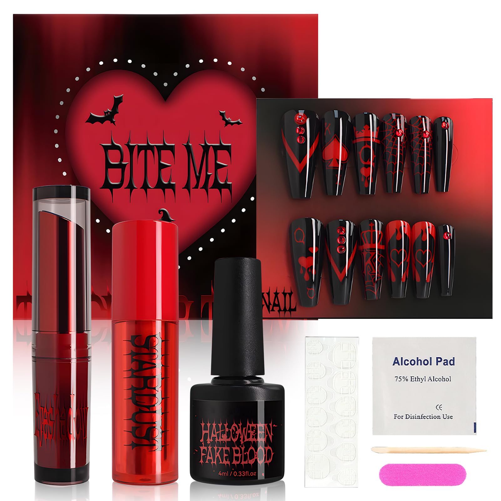 Halloween Make Up Kit, All in One Makeup Kit, Vampire Makeup Kit with Metallic Eyeshadow, Halloween False Nails