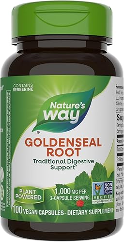 Miniatura 8 de Nature's Way Goldenseal Root, soporte digestivo tradicional, berberina, proyecto verificado sin OMG, vegano, 50 cápsulas (el embalaje puede variar)