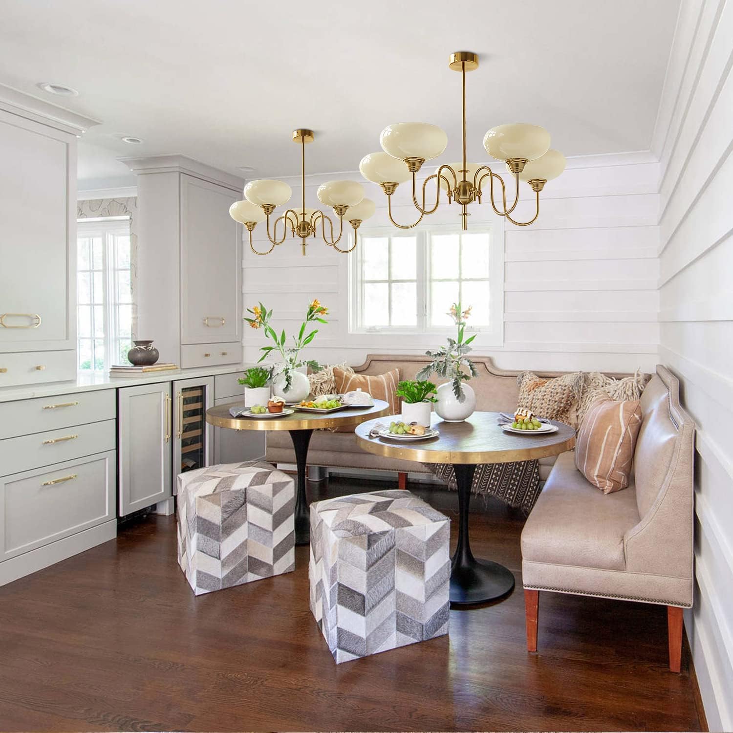 KCO Lighting Goldfarbener Vintage-Kronleuchter, moderner 5-flammiger Kugel-Kronleuchter mit glattem Lampenschirm, Sputnik-Pendelleuchte, Esszimmer-Deckenleuchte für Wohnzimmer, Schlafzimmer