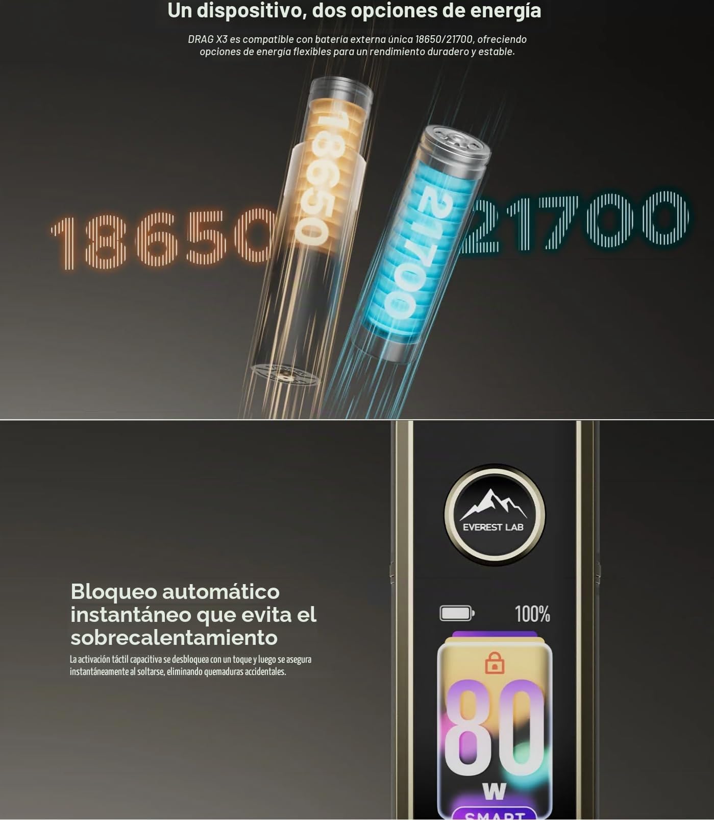 VOOPOO DRAG X3 – Kit 80 W con pantalla táctil 1,66″, sensor de desbloqueo capacitivo, compatible PnP X, batería externa (18650/21700) no incluida, sin líquido y sin nicotina (Sky Blue)