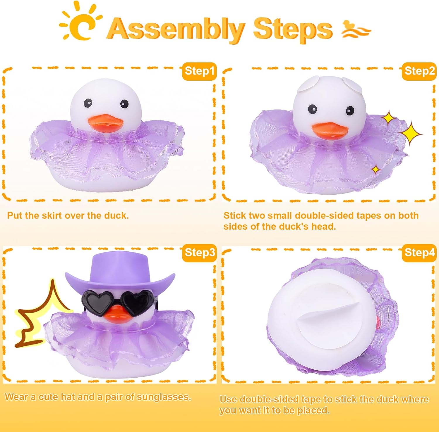 Car Rubber Duck Ornaments 2 Pack Duck Car Dashboard Decorations with Mini Sunglasses Hat and Skirt for Car Dashboard Decoration Accessories