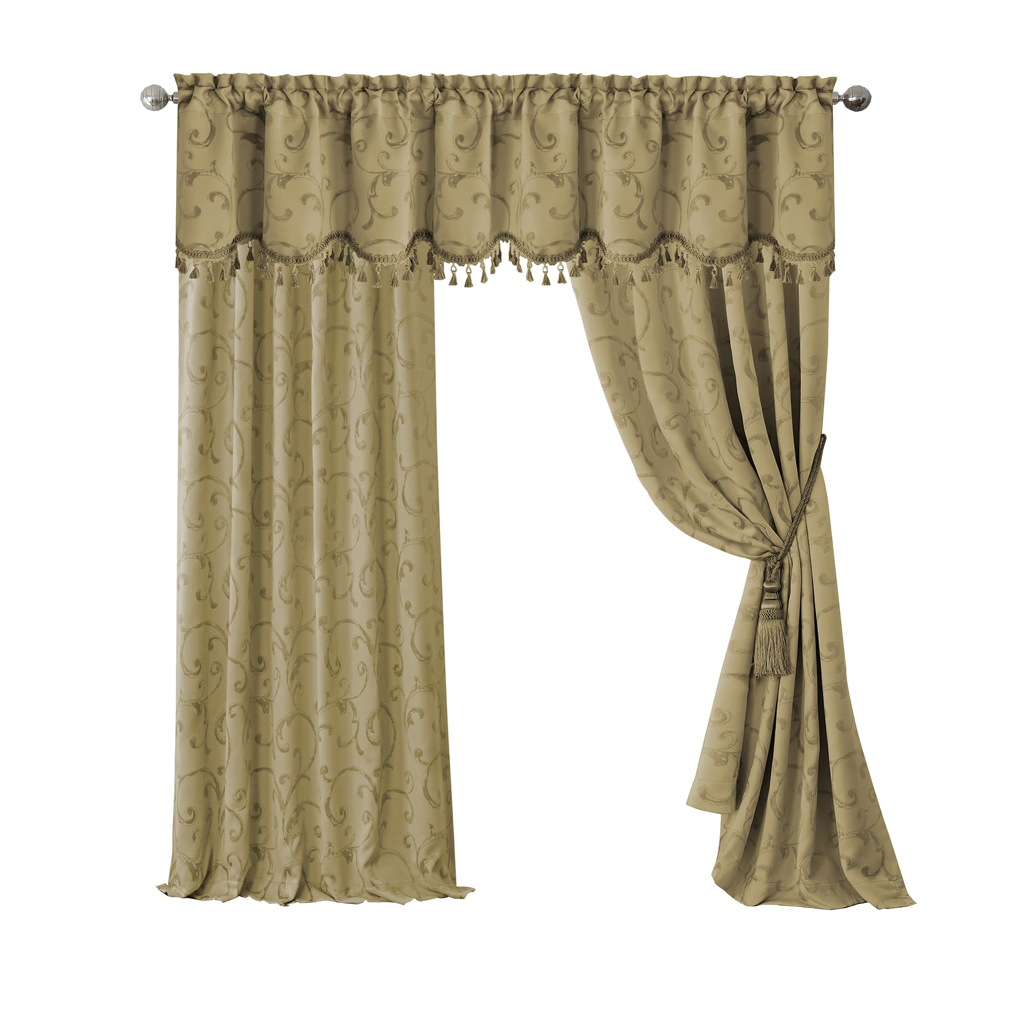 Elrene Home Fashions Mia Rideau de fenêtre occultant Jacquard à volutes, 132,1 x 241,3 cm (1 Panneau), doré