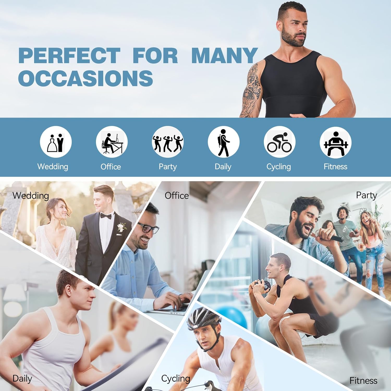 Mens Body Shaper, Compression Shapewear Vest Slimming Undershirt Tank Top, Tummy Control Chest, Hide Gynecomastia - Image 5