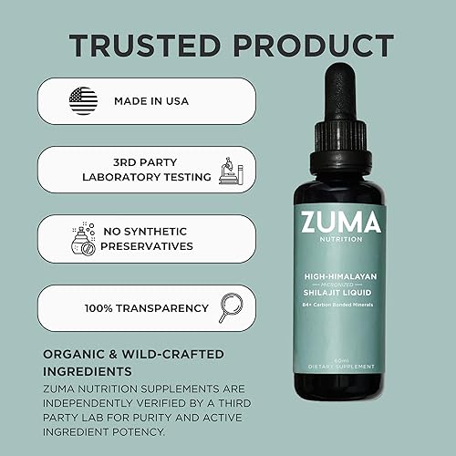 Miniatura 5 de Zuma Nutrition Tónico líquido Shilajit del Himalaya, vegetariano, hecho con shilajit silvestre y minerales oceánicos, suplemento mineral para apoyo