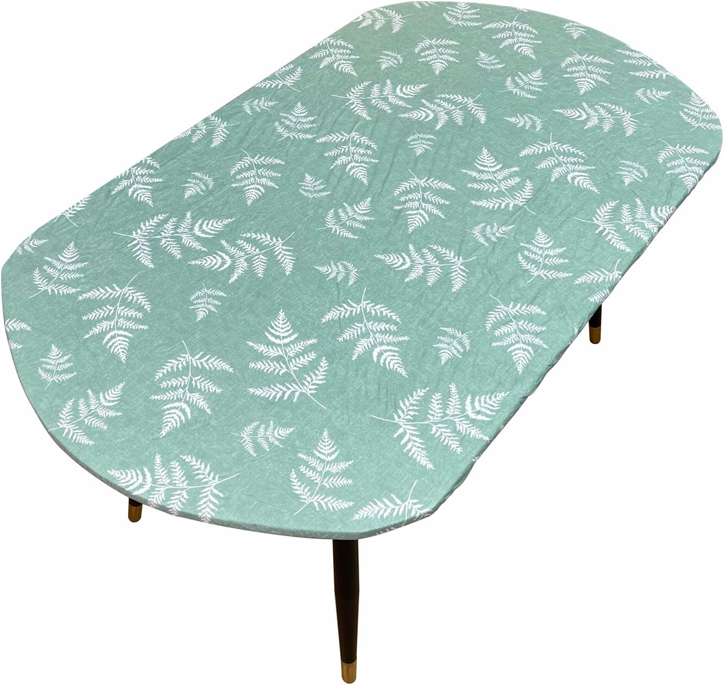 Pioggia Oval Tablecloth Classic Elastic Edged Flannel Backed Vinyl Fitted Table Cloth Waterproof Oil-Proof Plastic Table Cover (Green Leaves, Best for Up to 42" x 60") Green Leaves 60" x 42" (Oval)
